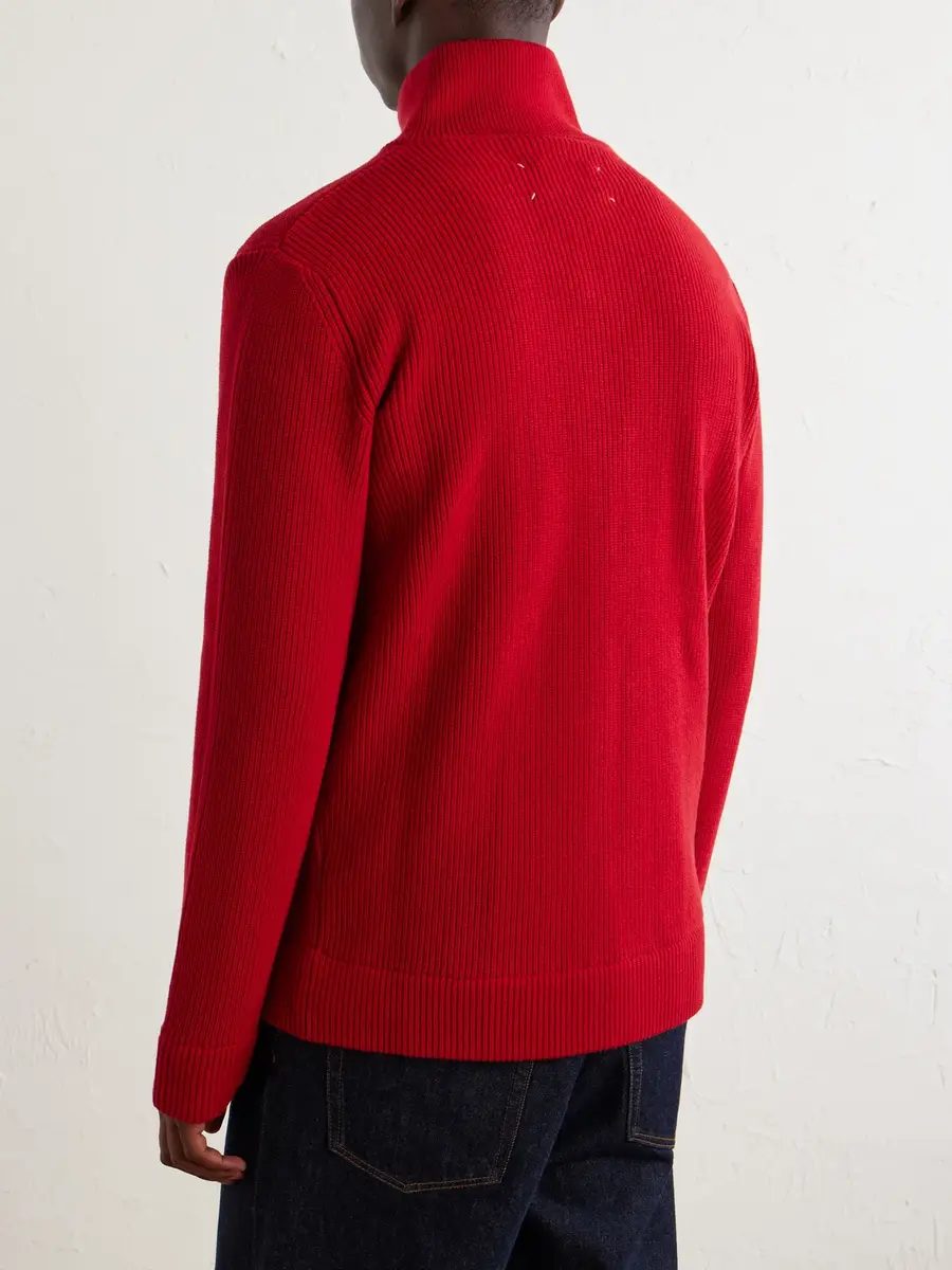 Maison Margiela Ribbed Cotton and Wool-Blend Zip-Up Cardigan - Men | Thumbnail 4 Maison Margiela Ribbed Cotton and Wool-Blend Zip-Up Cardigan - Men | Thumbnail 4