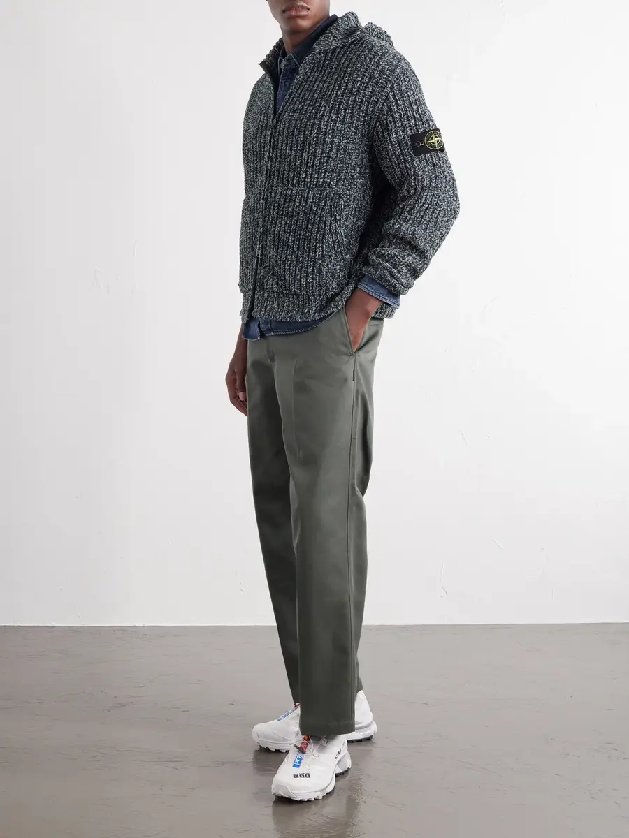 Stone Island Knitted Mouliné Cotton-Chenille Zip-Up Hoodie - Men | Thumbnail 2 Stone Island Knitted Mouliné Cotton-Chenille Zip-Up Hoodie - Men | Thumbnail 2