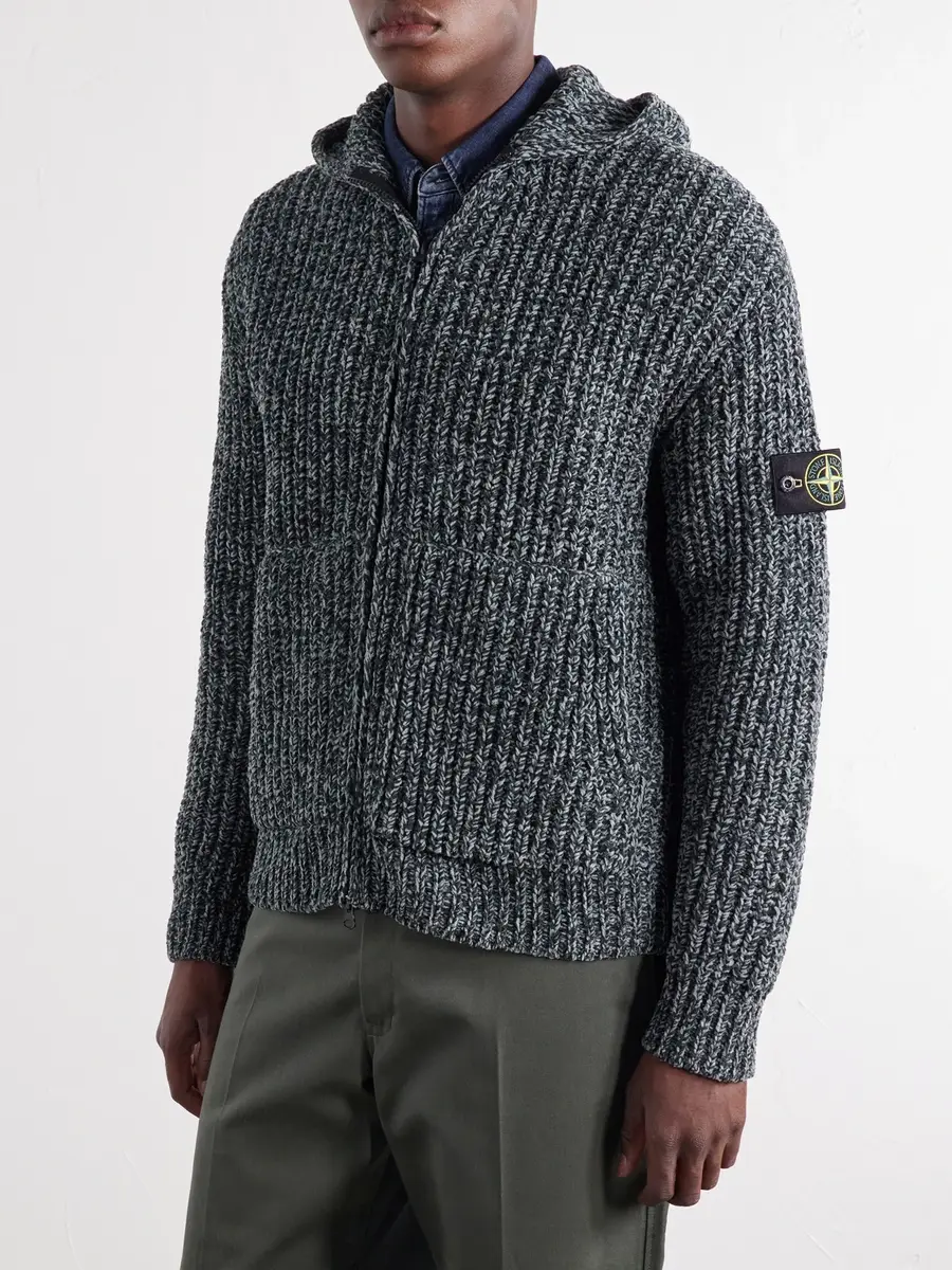 Stone Island Knitted Mouliné Cotton-Chenille Zip-Up Hoodie - Men | Thumbnail 3 Stone Island Knitted Mouliné Cotton-Chenille Zip-Up Hoodie - Men | Thumbnail 3
