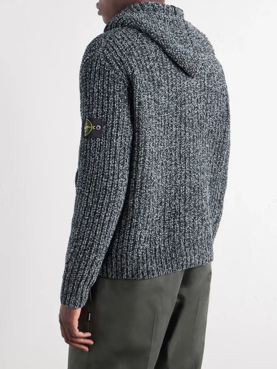 Stone Island Knitted Mouliné Cotton-Chenille Zip-Up Hoodie - Men | Thumbnail 4 Stone Island Knitted Mouliné Cotton-Chenille Zip-Up Hoodie - Men | Thumbnail 4