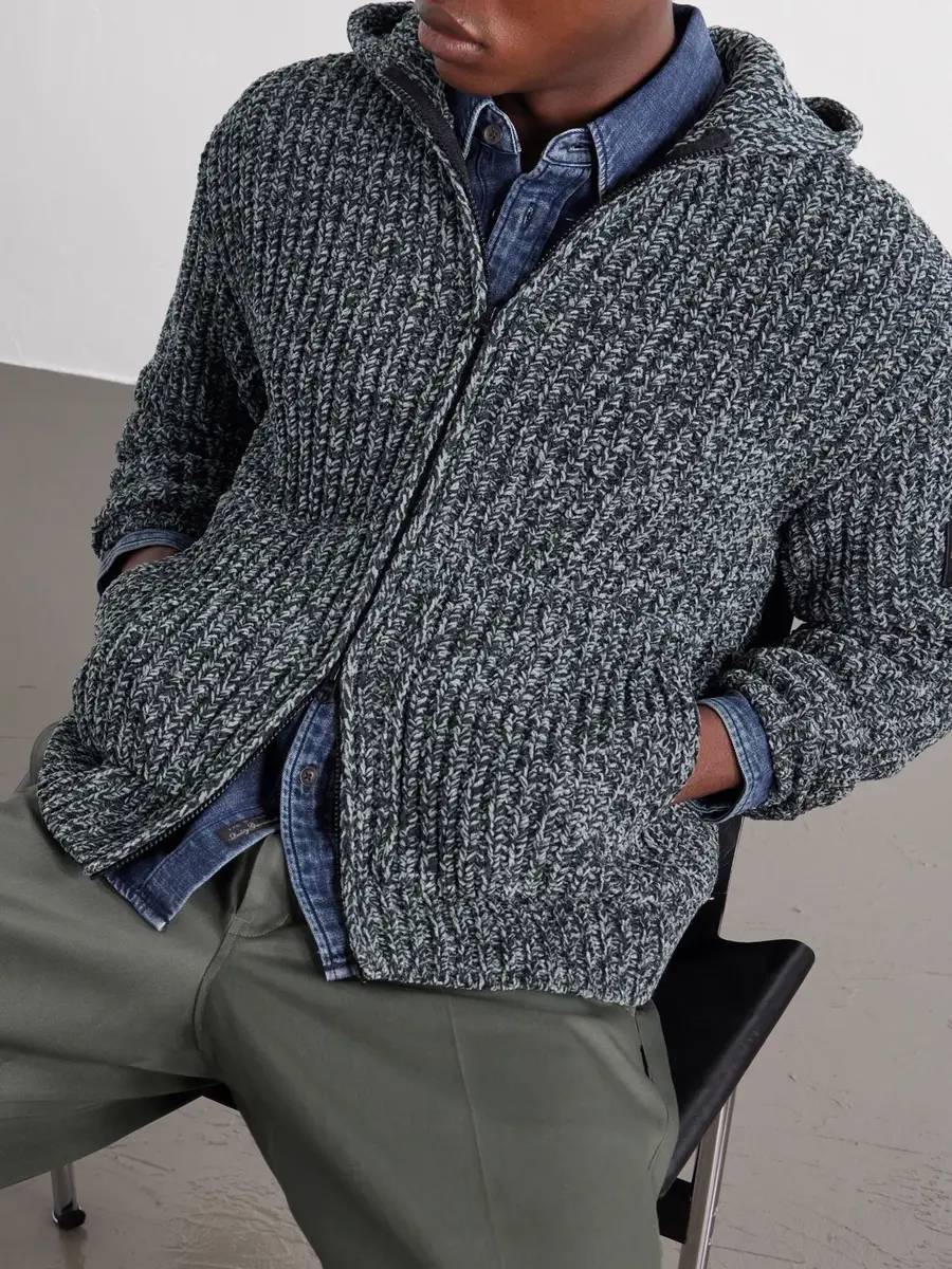 Stone Island Knitted Mouliné Cotton-Chenille Zip-Up Hoodie - Men | Thumbnail 5 Stone Island Knitted Mouliné Cotton-Chenille Zip-Up Hoodie - Men | Thumbnail 5