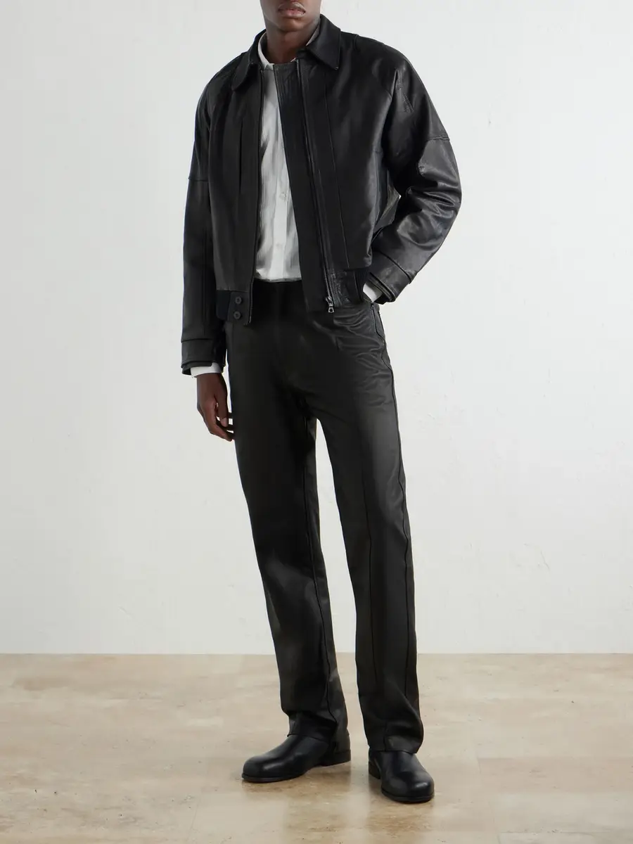 ADON Slim-Fit Straight-Leg Panelled Leather Trousers - Men | Thumbnail 2 ADON Slim-Fit Straight-Leg Panelled Leather Trousers - Men | Thumbnail 2