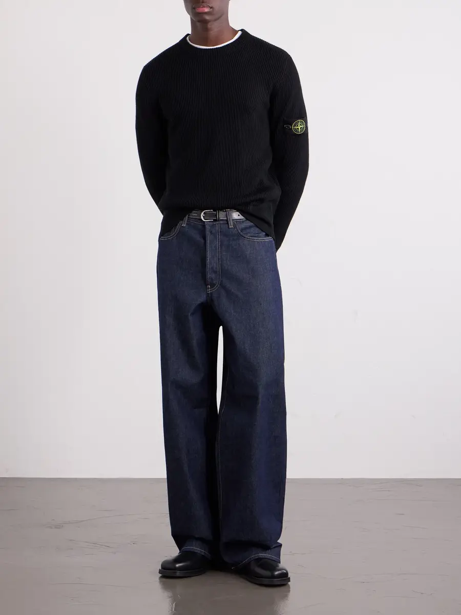 Stone Island Logo-Appliquéd Ribbed Virgin Wool Sweater - Men | Thumbnail 2