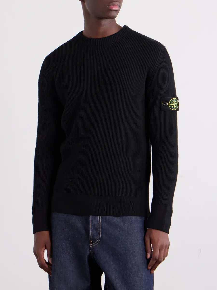 Stone Island Logo-Appliquéd Ribbed Virgin Wool Sweater - Men | Thumbnail 3
