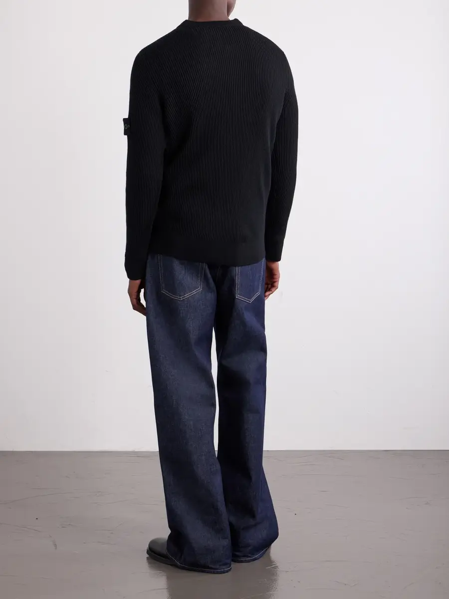Stone Island Logo-Appliquéd Ribbed Virgin Wool Sweater - Men | Thumbnail 4