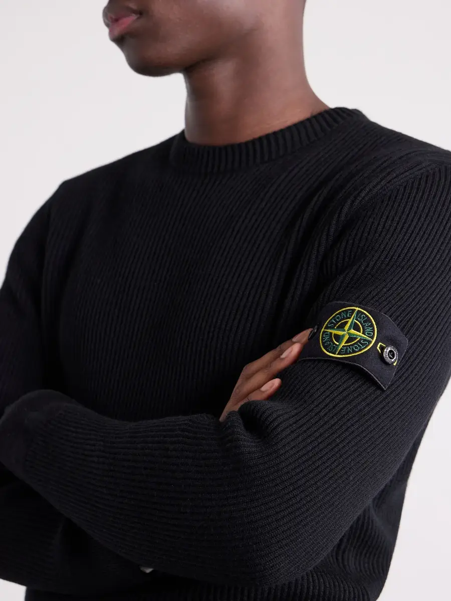 Stone Island Logo-Appliquéd Ribbed Virgin Wool Sweater - Men | Thumbnail 5