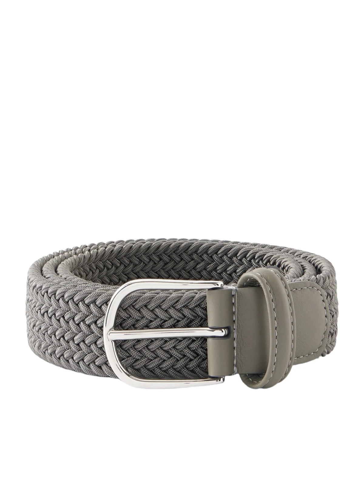 3.5cm Leather-Trimmed Woven Elastic Belt - Men