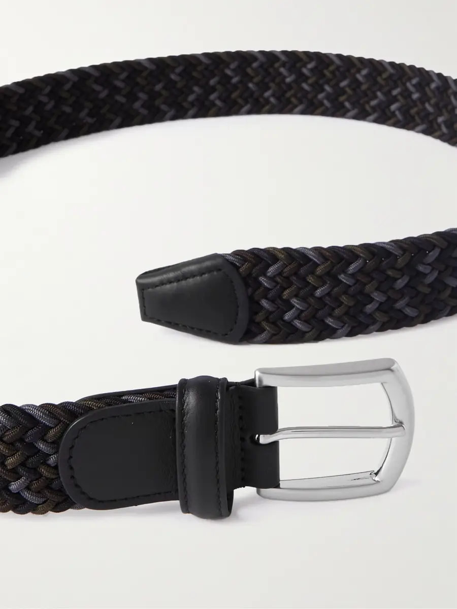 Anderson's 3.5cm Leather-Trimmed Woven Elastic Belt - Men | Thumbnail 2 Anderson's 3.5cm Leather-Trimmed Woven Elastic Belt - Men | Thumbnail 2