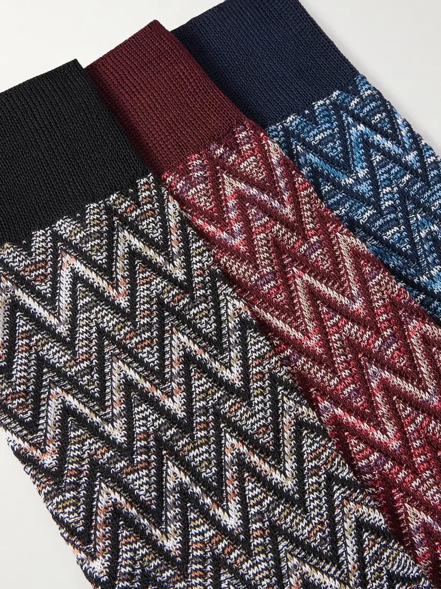 Missoni Three-Pack Crochet-Knit Cotton-Blend Socks - Men | Thumbnail 2 Missoni Three-Pack Crochet-Knit Cotton-Blend Socks - Men | Thumbnail 2