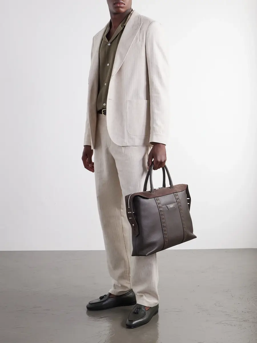 Serapian Suede-Trimmed Full-Grain Leather Briefcase - Men | Thumbnail 2