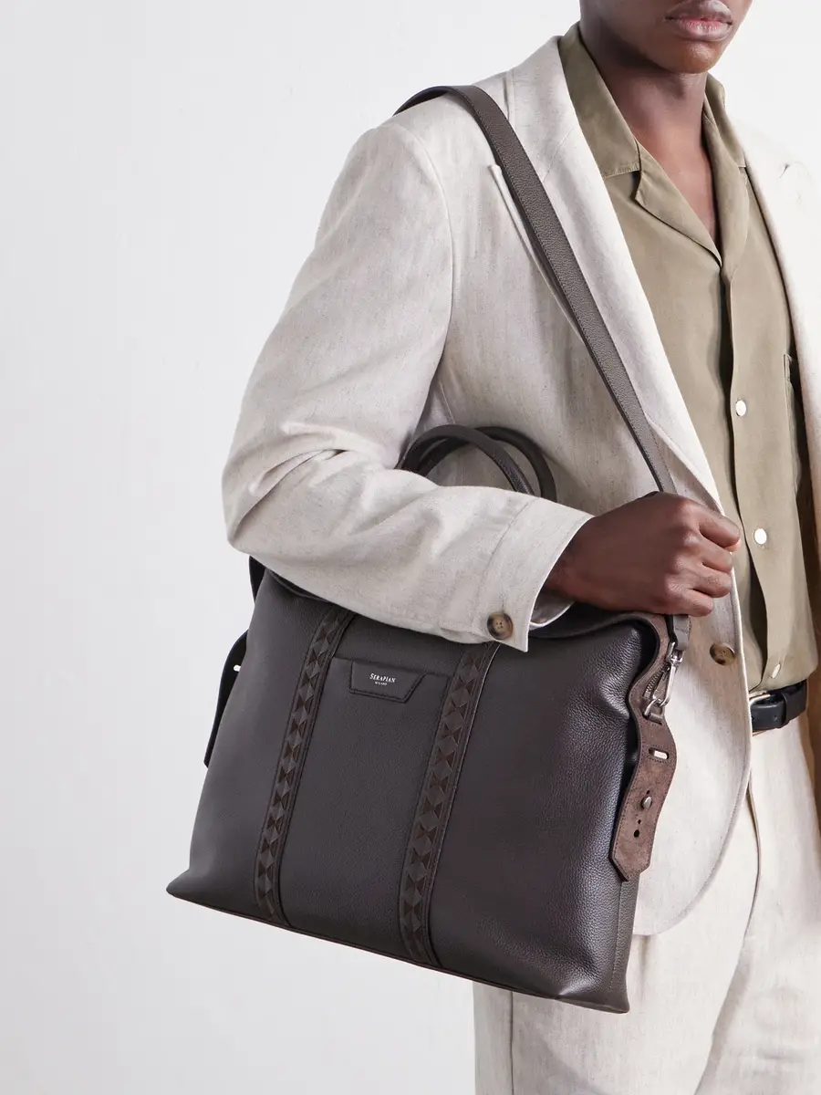 Serapian Suede-Trimmed Full-Grain Leather Briefcase - Men | Thumbnail 3