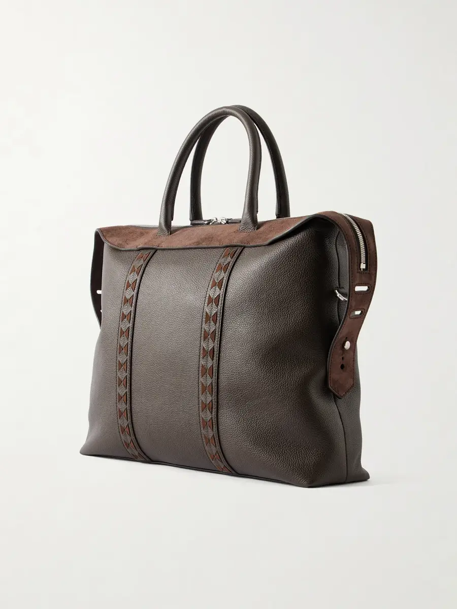 Serapian Suede-Trimmed Full-Grain Leather Briefcase - Men | Thumbnail 4