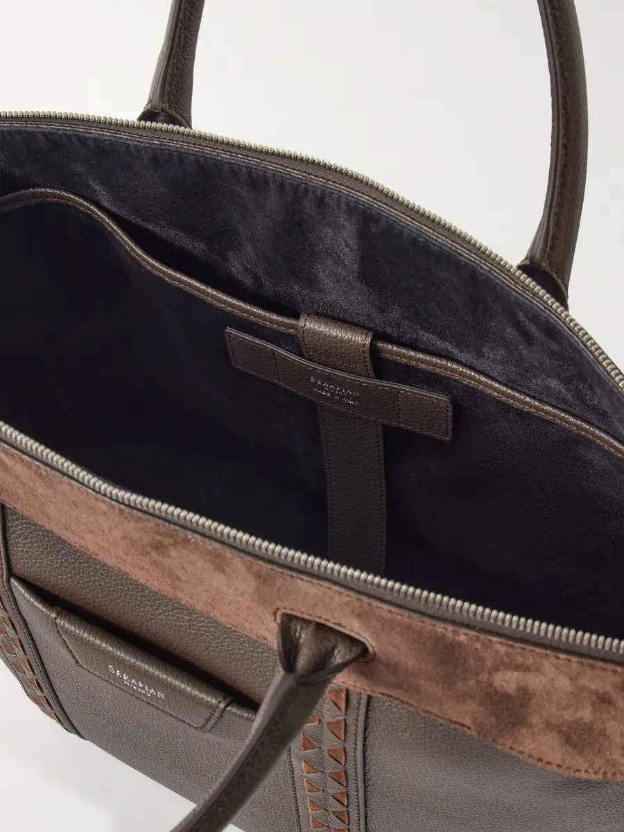 Serapian Suede-Trimmed Full-Grain Leather Briefcase - Men | Thumbnail 6