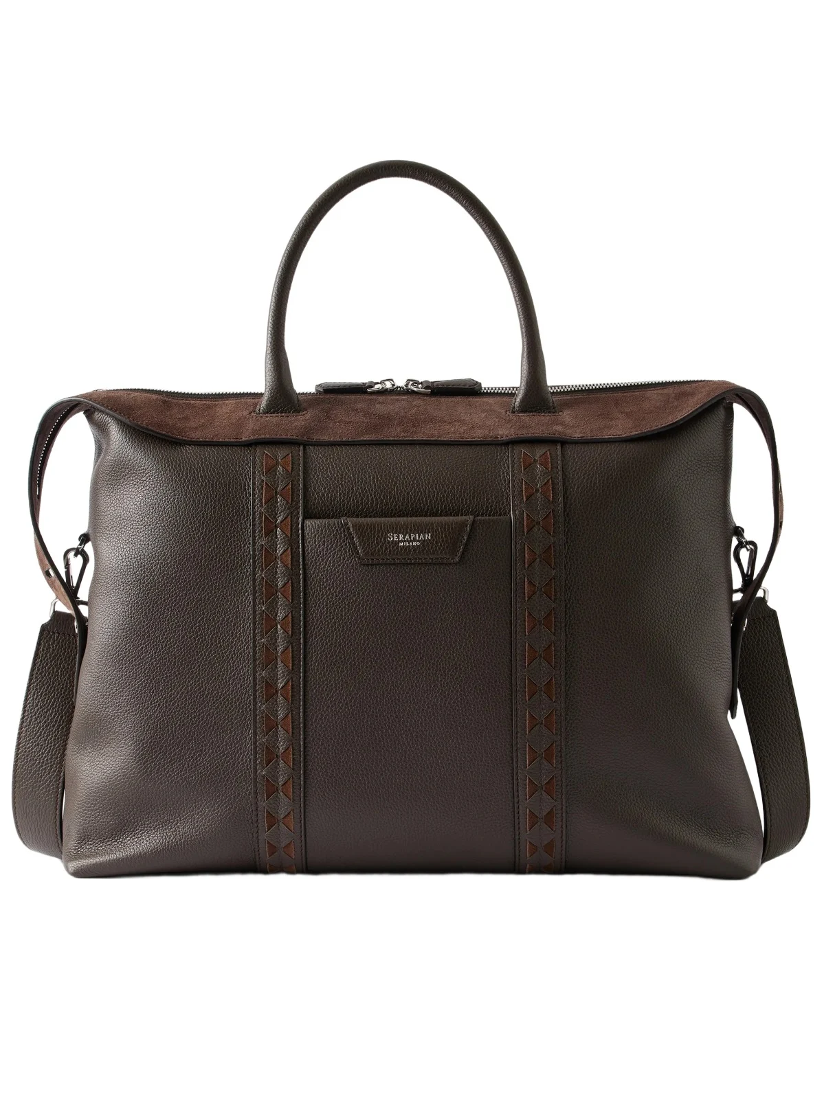 Suede-Trimmed Full-Grain Leather Briefcase - Men Suede-Trimmed Full-Grain Leather Briefcase - Men