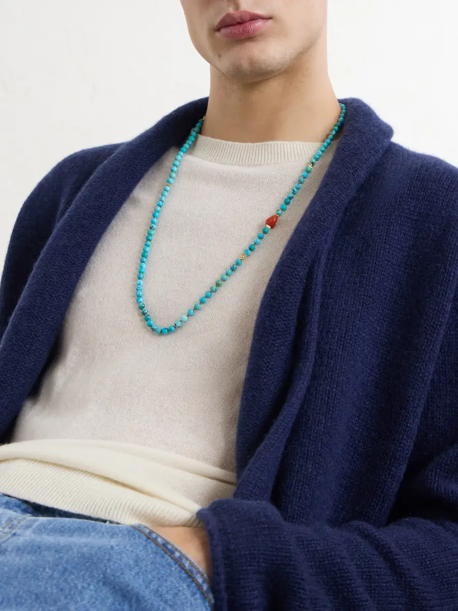 Peyote Bird Ritual 14-Karat Gold, Turquoise and Coral Beaded Necklace - Men | Thumbnail 2 Peyote Bird Ritual 14-Karat Gold, Turquoise and Coral Beaded Necklace - Men | Thumbnail 2