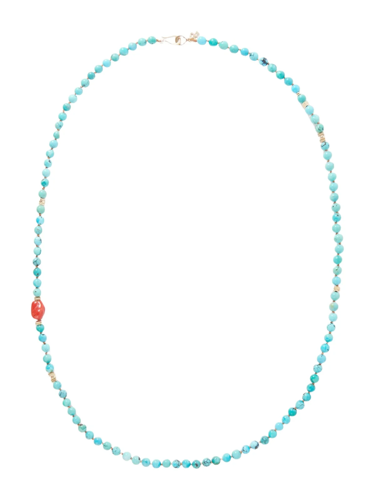 Peyote Bird Ritual 14-Karat Gold, Turquoise and Coral Beaded Necklace - Men