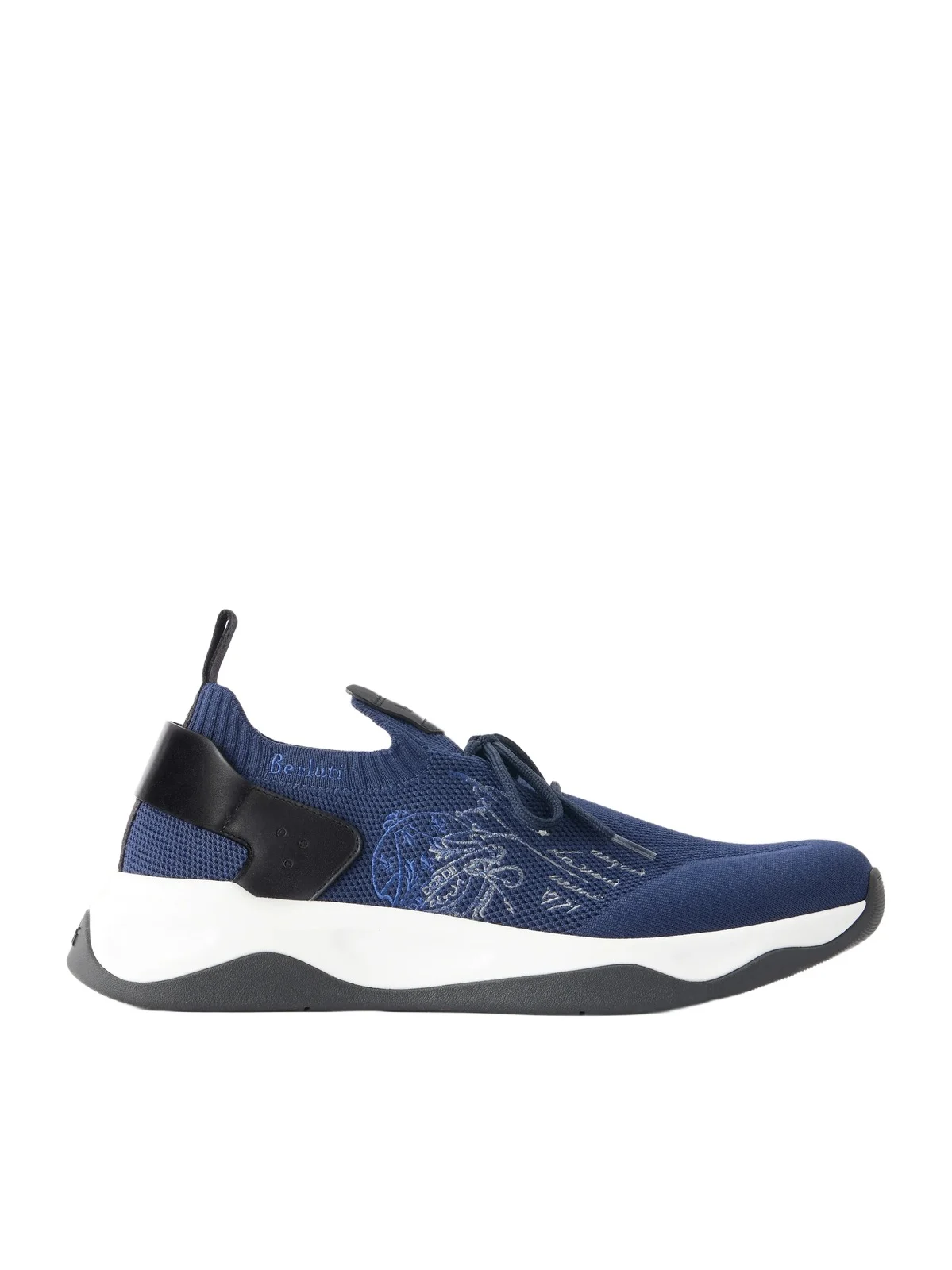Berluti Shadow Logo-Embroidered Leather-Trimmed Stretch-Knit Sneakers - Men