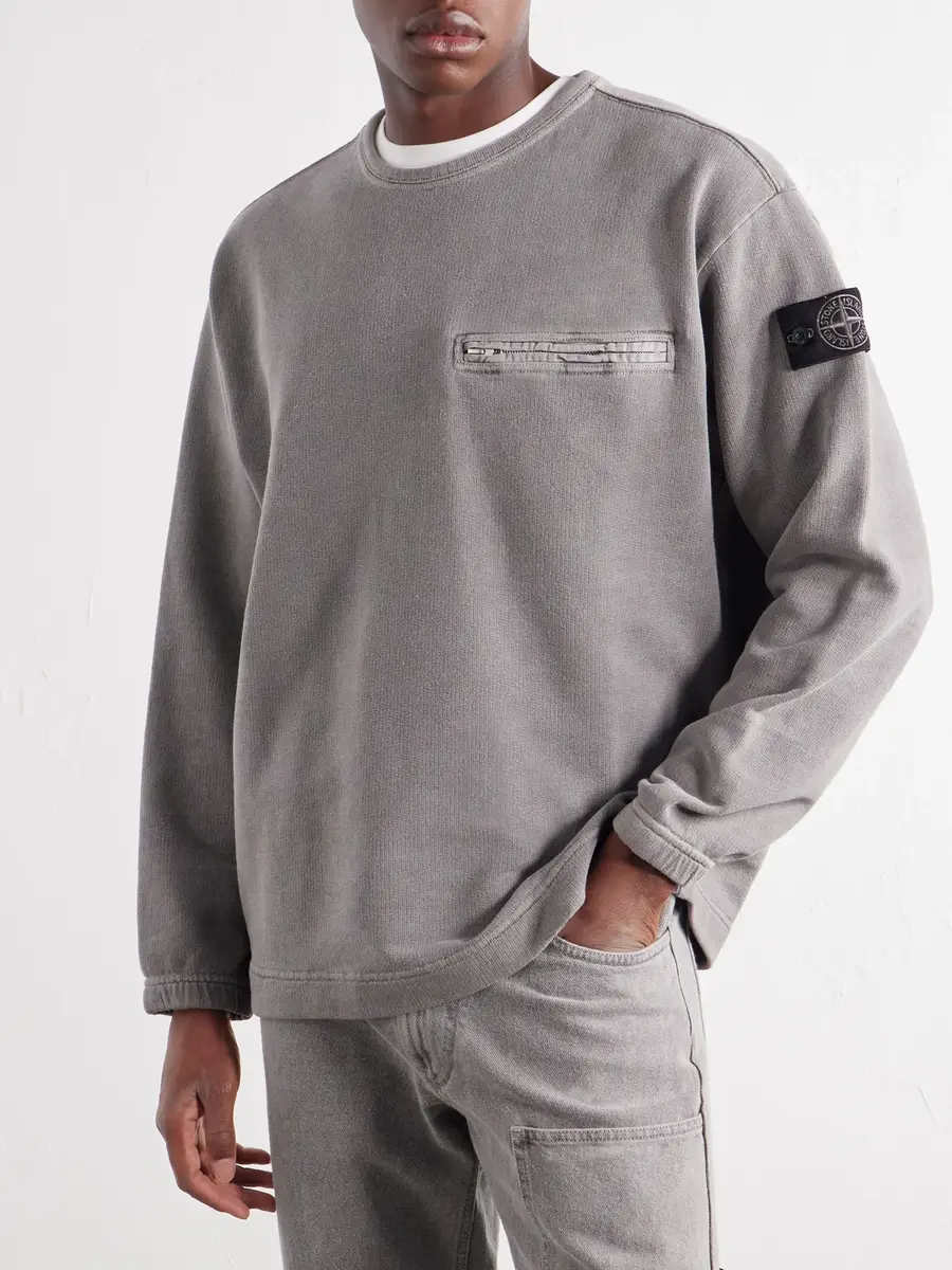Stone Island Mineral-Dyed Cotton-Fleece Sweatshirt - Men | Thumbnail 3