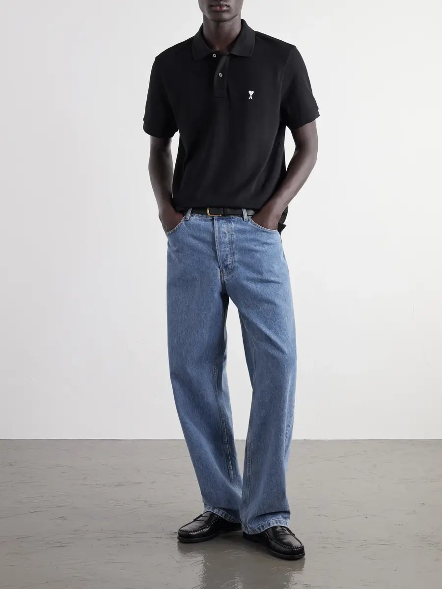 AMI PARIS Logo-Embroidered Cotton-Piqué Polo Shirt - Men | Thumbnail 2