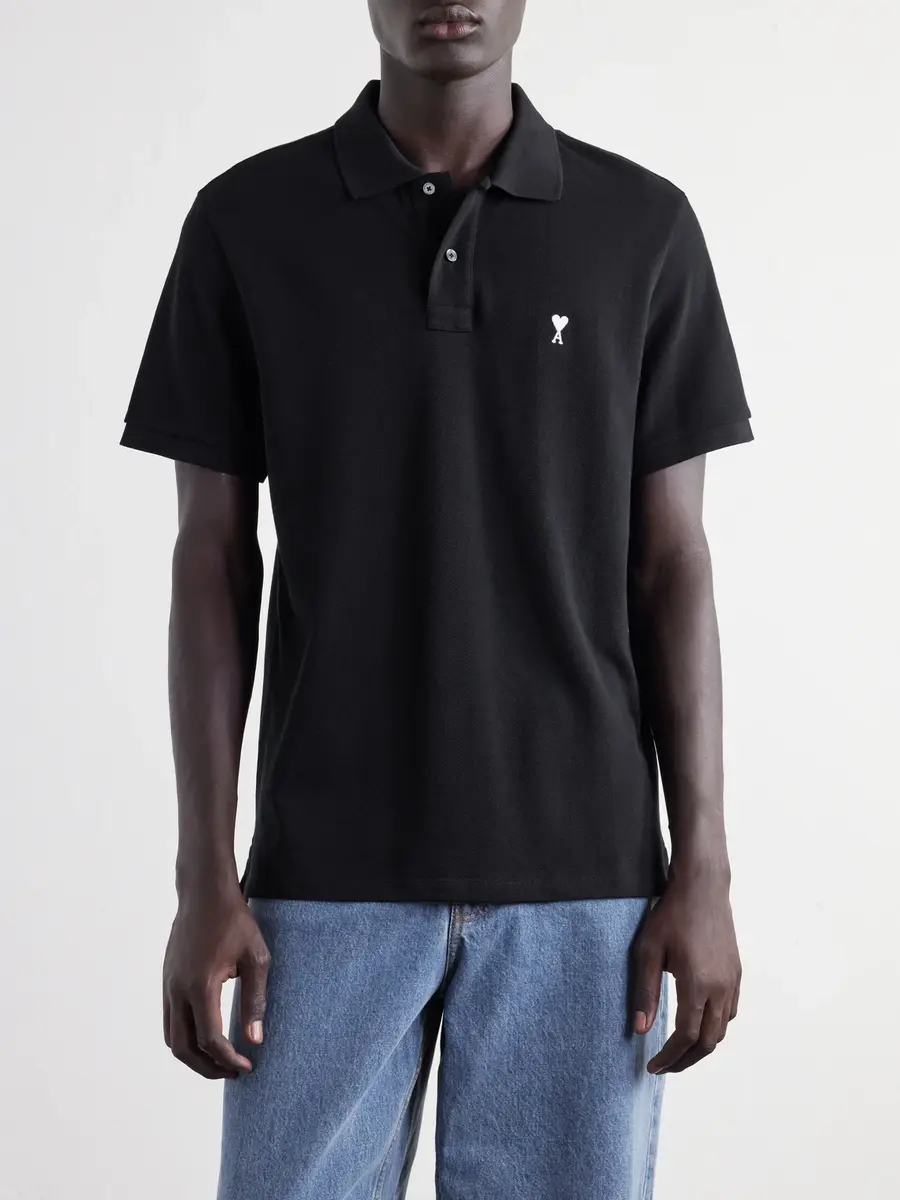 AMI PARIS Logo-Embroidered Cotton-Piqué Polo Shirt - Men | Thumbnail 3