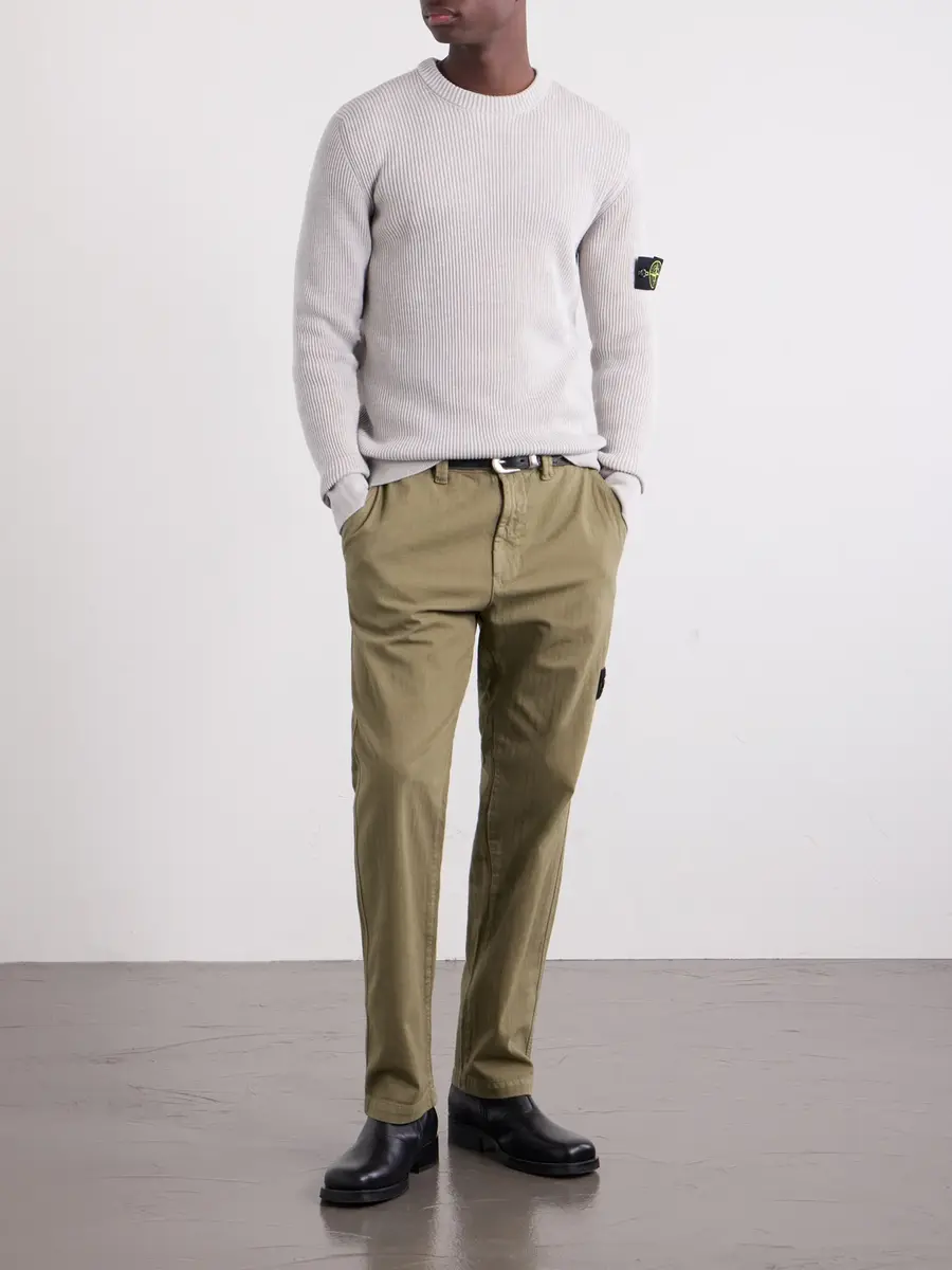Stone Island Straight-Leg Herringbone Cotton Trousers - Men | Thumbnail 2