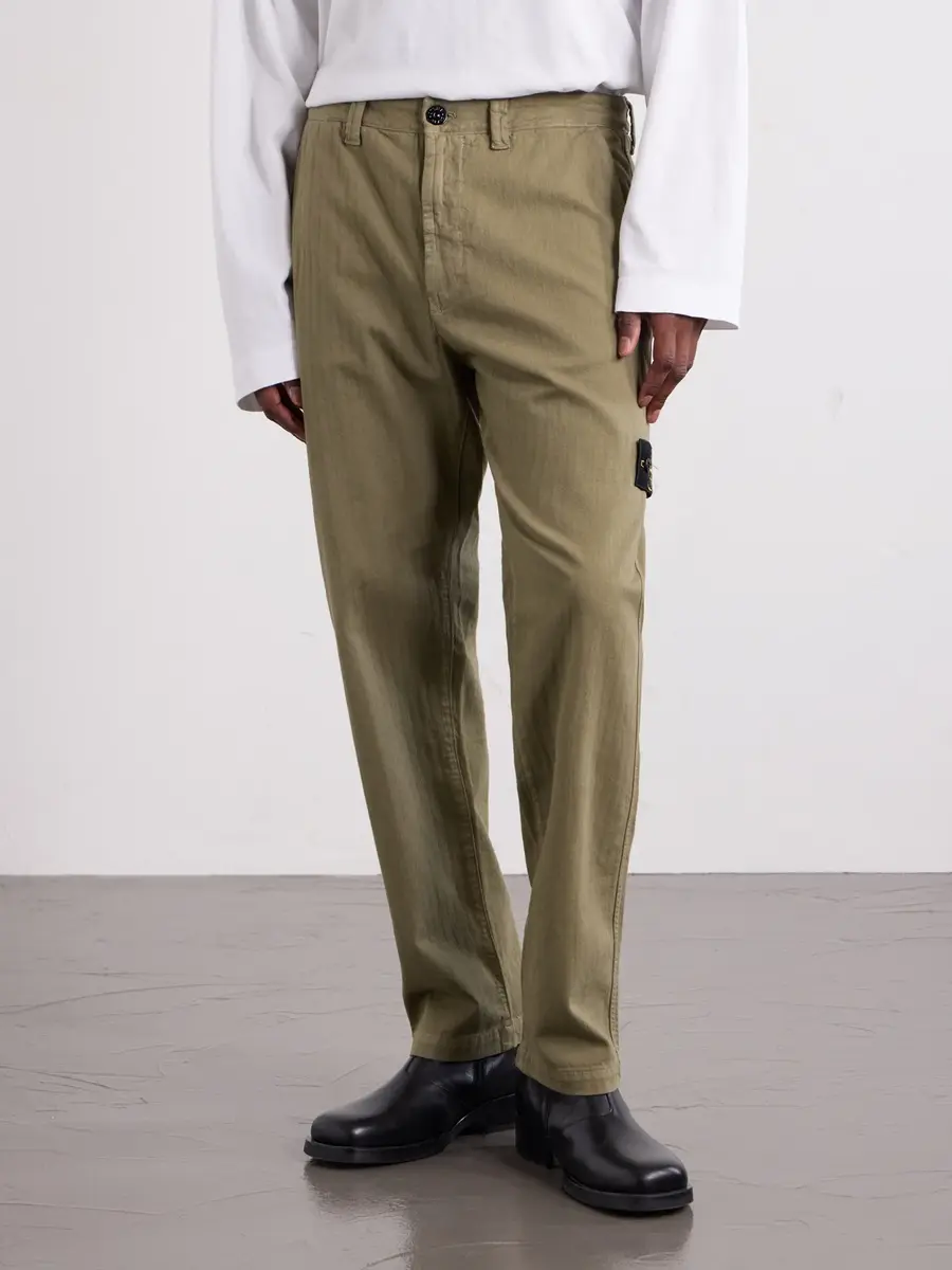 Stone Island Straight-Leg Herringbone Cotton Trousers - Men | Thumbnail 3