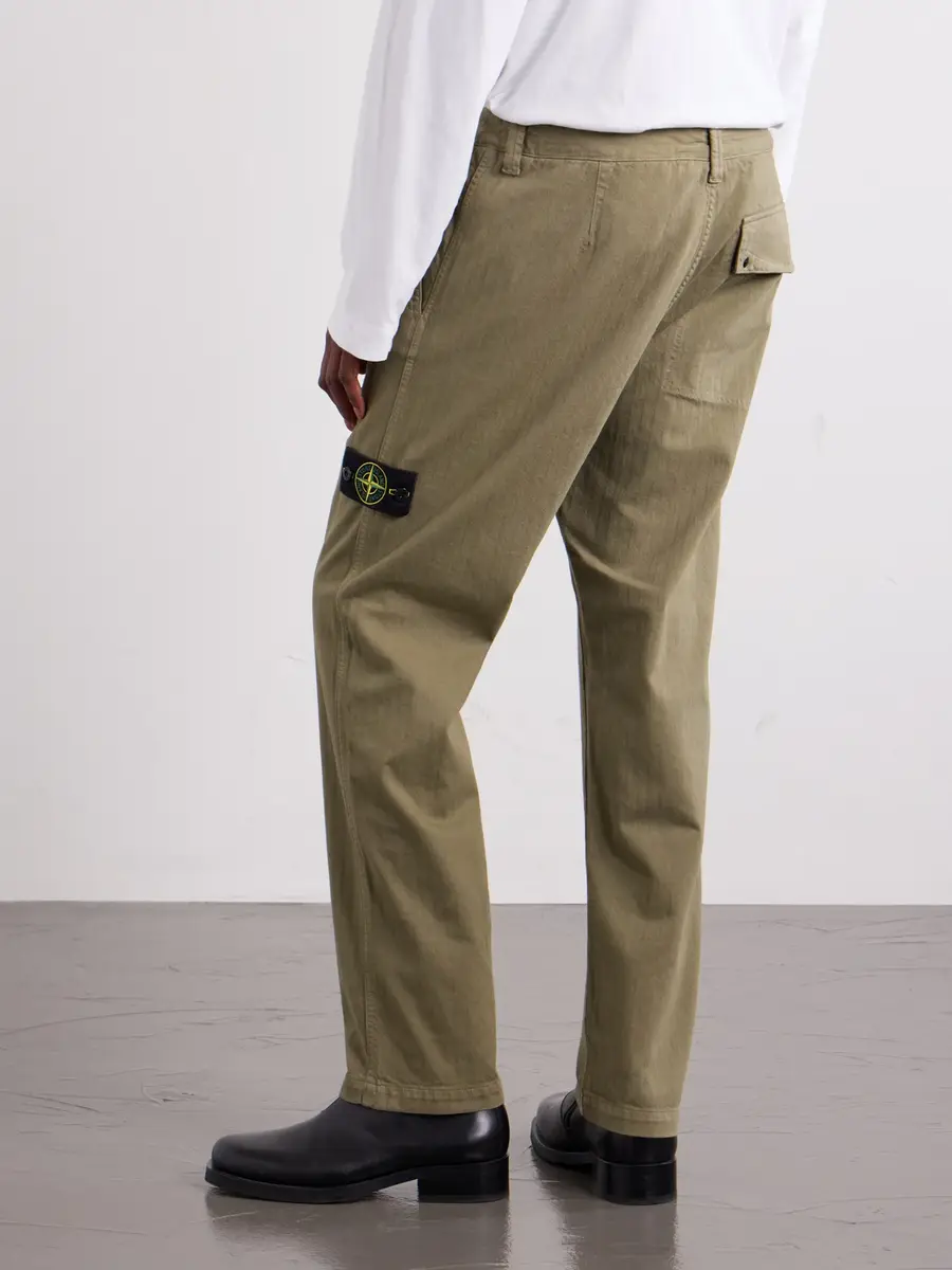 Stone Island Straight-Leg Herringbone Cotton Trousers - Men | Thumbnail 4