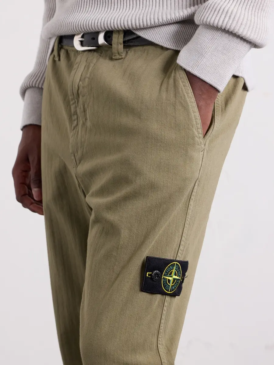 Stone Island Straight-Leg Herringbone Cotton Trousers - Men | Thumbnail 5
