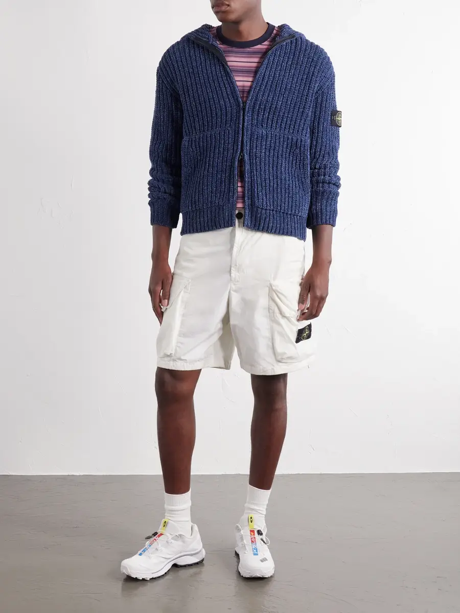 Stone Island Knitted Mouliné Cotton-Chenille Zip-Up Hoodie - Men | Thumbnail 2 Stone Island Knitted Mouliné Cotton-Chenille Zip-Up Hoodie - Men | Thumbnail 2