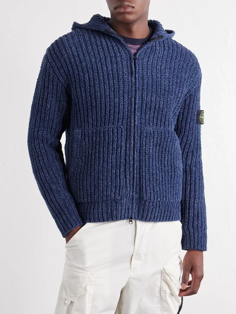 Stone Island Knitted Mouliné Cotton-Chenille Zip-Up Hoodie - Men | Thumbnail 3 Stone Island Knitted Mouliné Cotton-Chenille Zip-Up Hoodie - Men | Thumbnail 3
