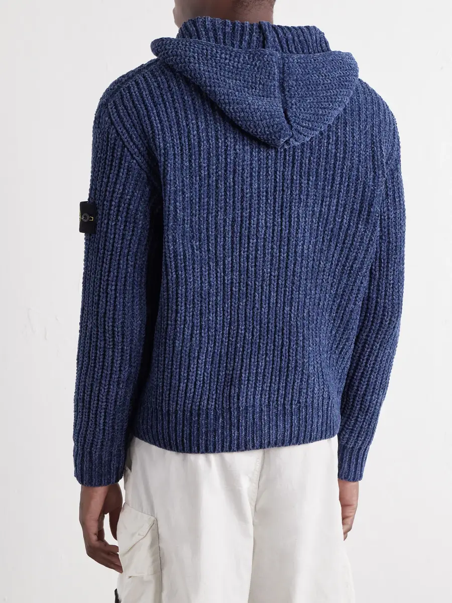 Stone Island Knitted Mouliné Cotton-Chenille Zip-Up Hoodie - Men | Thumbnail 4 Stone Island Knitted Mouliné Cotton-Chenille Zip-Up Hoodie - Men | Thumbnail 4