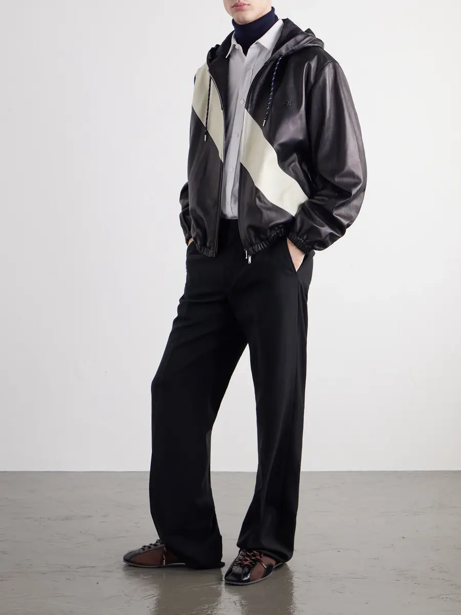 Wales Bonner Vista Striped Leather Hooded Jacket - Men | Thumbnail 2 Wales Bonner Vista Striped Leather Hooded Jacket - Men | Thumbnail 2