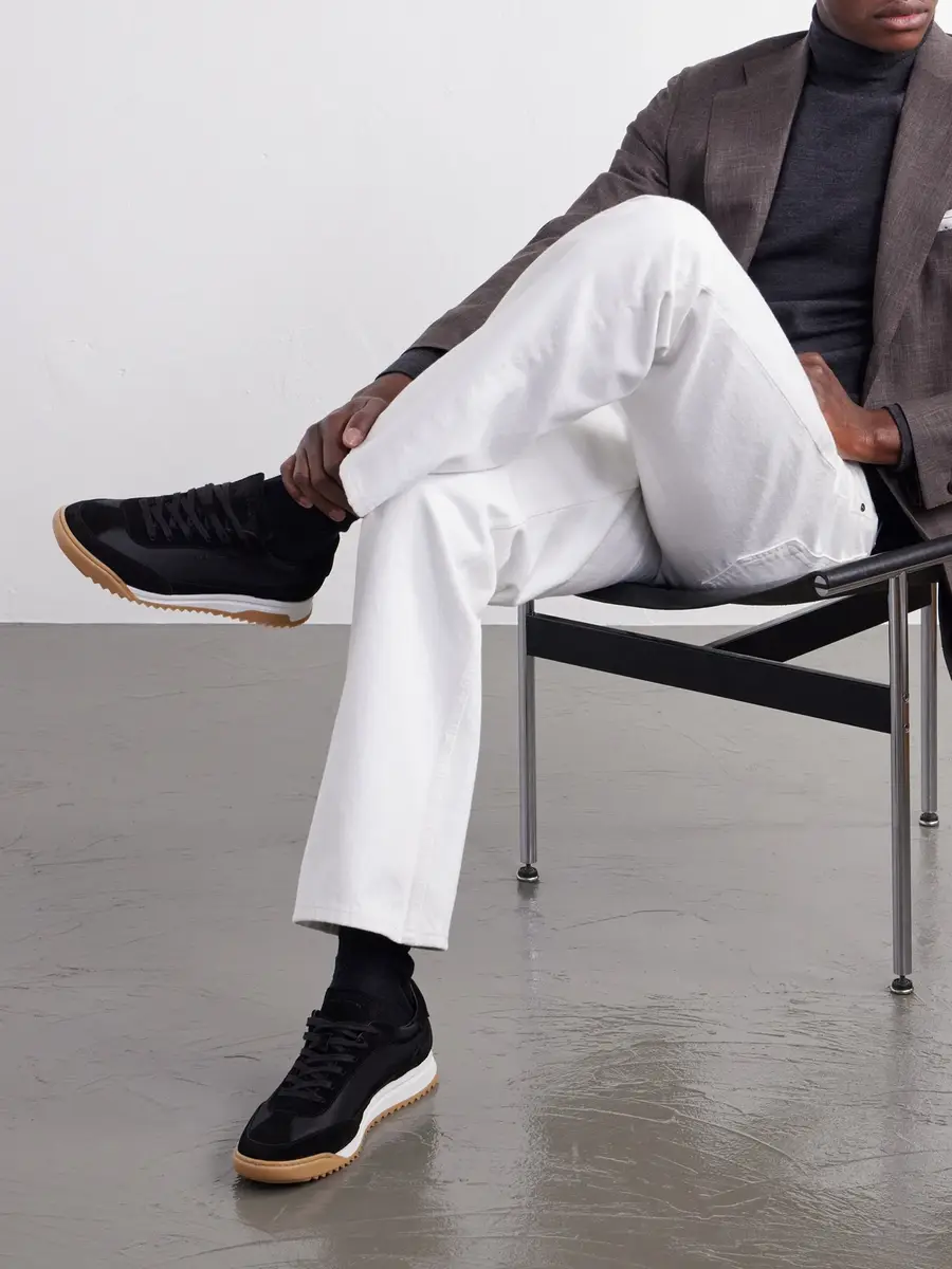 Kiton Logo-Embroidered Suede-Trimmed Stretch-Knit Sneakers - Men | Thumbnail 2 Kiton Logo-Embroidered Suede-Trimmed Stretch-Knit Sneakers - Men | Thumbnail 2