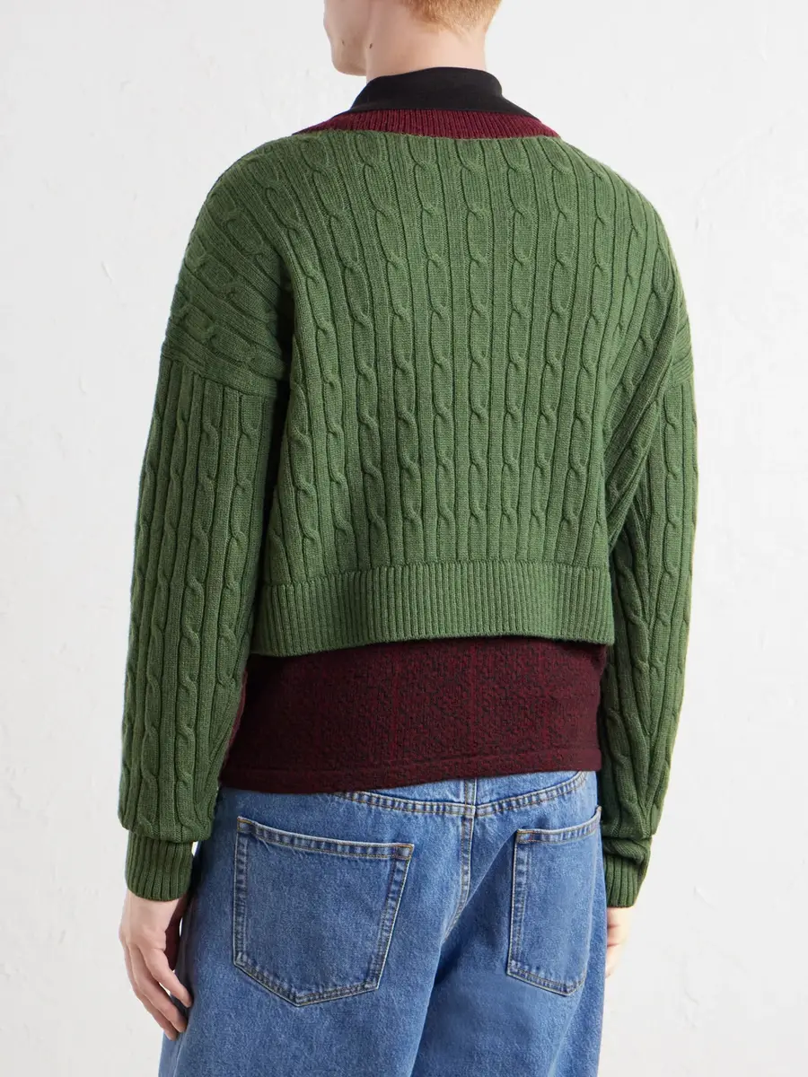 Dries Van Noten Jacquard-Trimmed Cable-Knit Wool and Cotton-Blend Sweater - Men | Thumbnail 4 Dries Van Noten Jacquard-Trimmed Cable-Knit Wool and Cotton-Blend Sweater - Men | Thumbnail 4