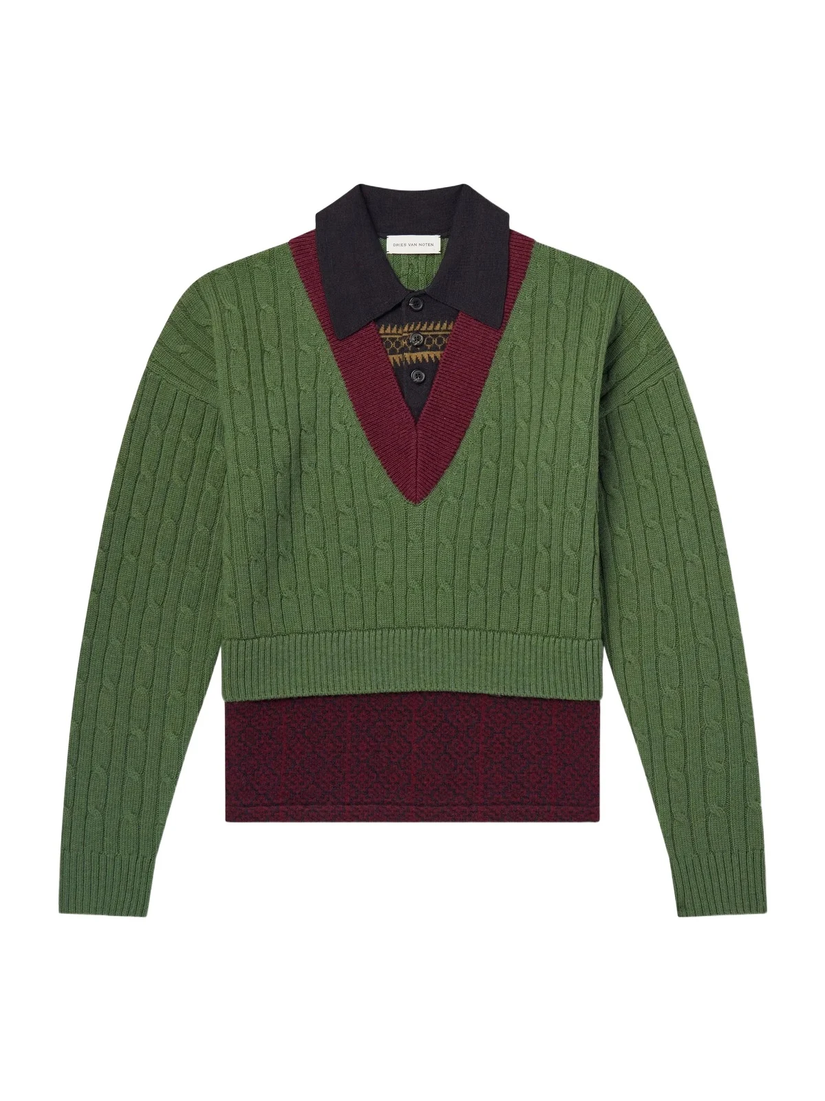Jacquard-Trimmed Cable-Knit Wool and Cotton-Blend Sweater - Men Jacquard-Trimmed Cable-Knit Wool and Cotton-Blend Sweater - Men
