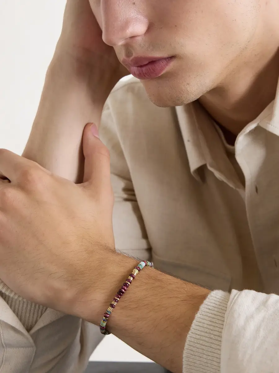 Peyote Bird Cadiz 14-Karat Gold, Opal and Oyster Shell Beaded Bracelet - Men | Thumbnail 2