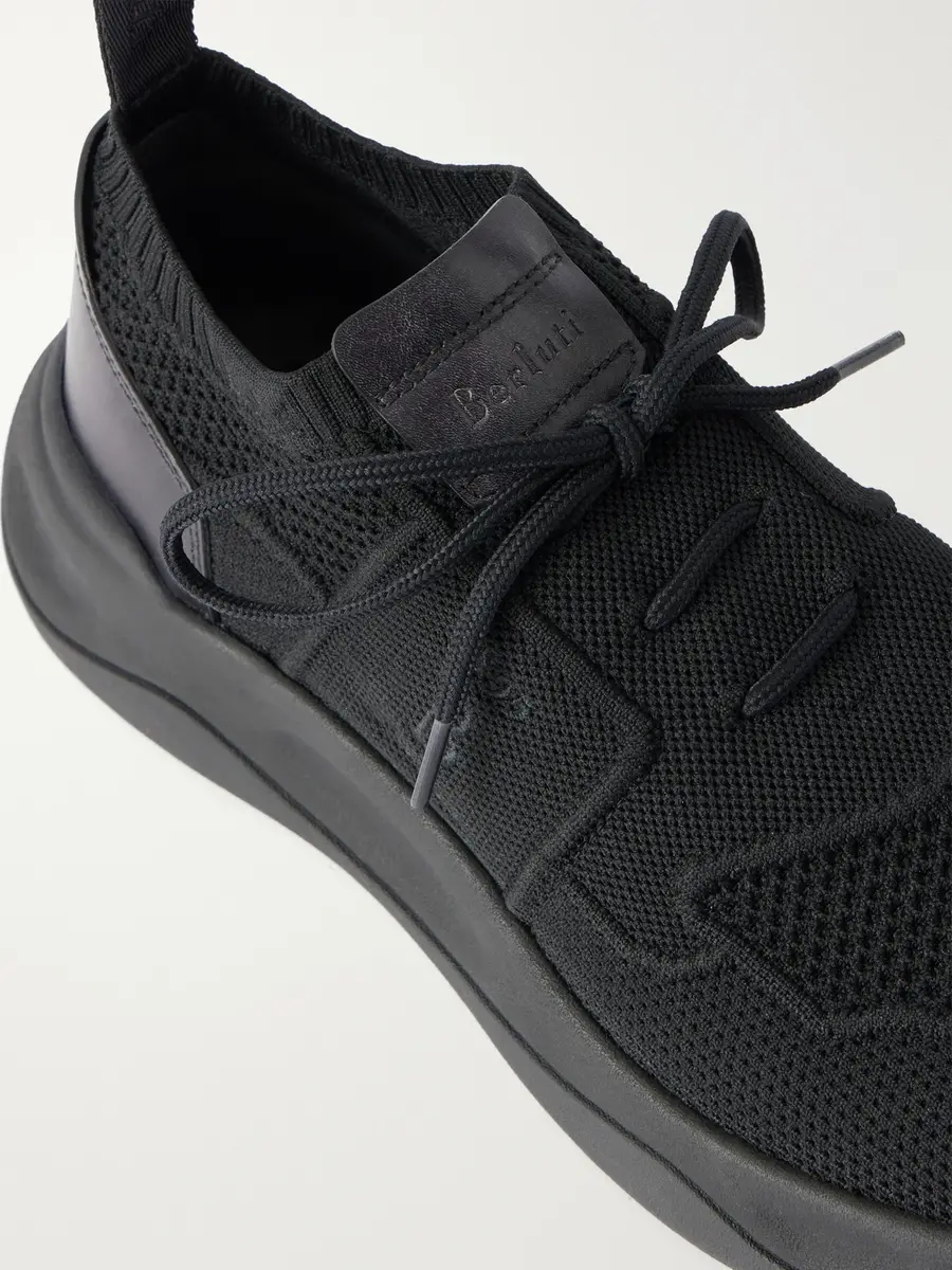 Berluti Shadow Leather-Trimmed Stretch-Knit Sneakers - Men | Thumbnail 5