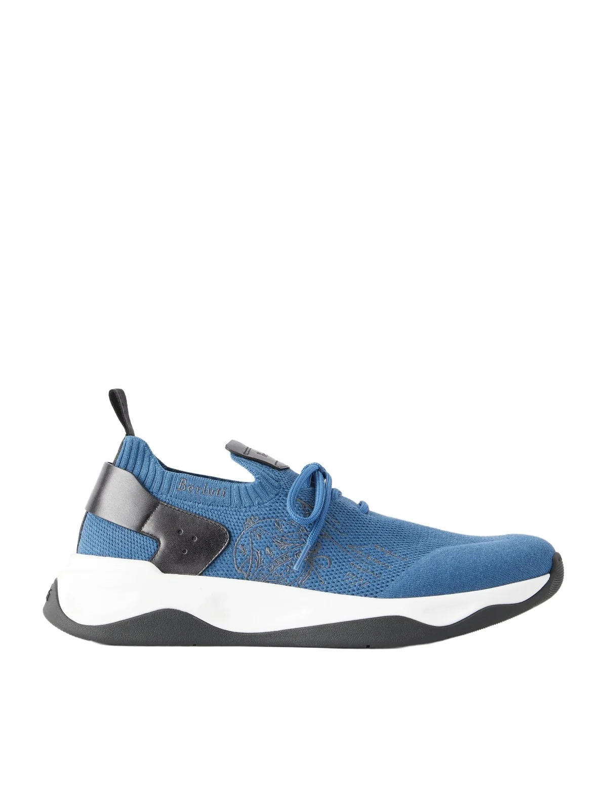 Berluti Shadow Leather-Trimmed Stretch-Knit Sneakers - Men
