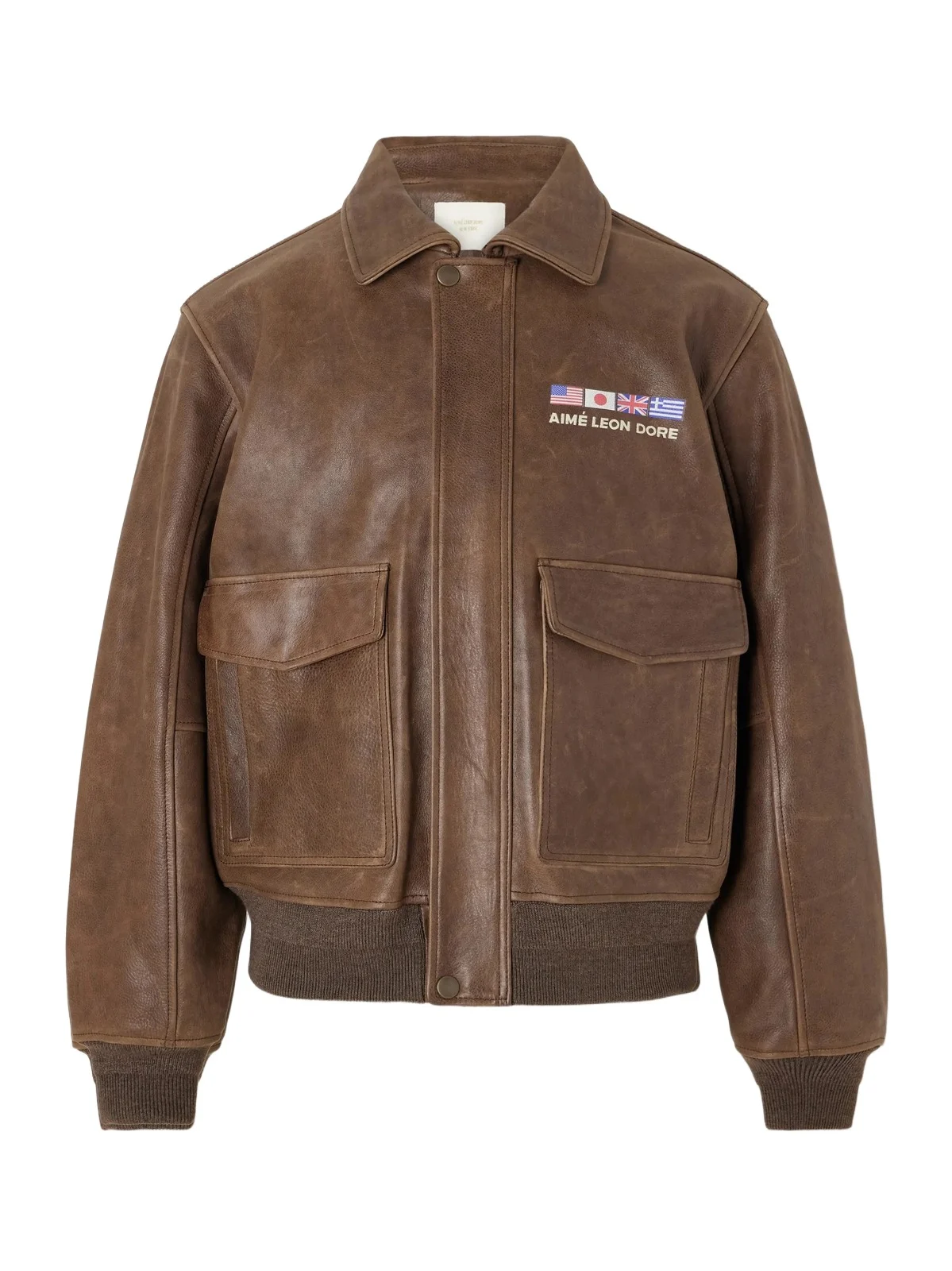 World's Borough Logo-Print Leather Jacket - Men World's Borough Logo-Print Leather Jacket - Men