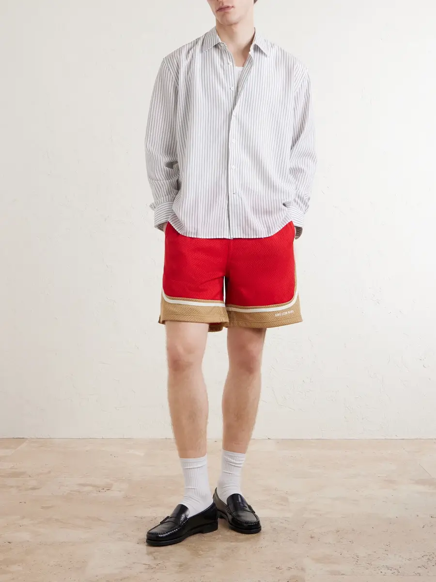 Aimé Leon Dore Novelty Straight-Leg Logo-Embroidered Mesh Drawstring Shorts - Men | Thumbnail 2