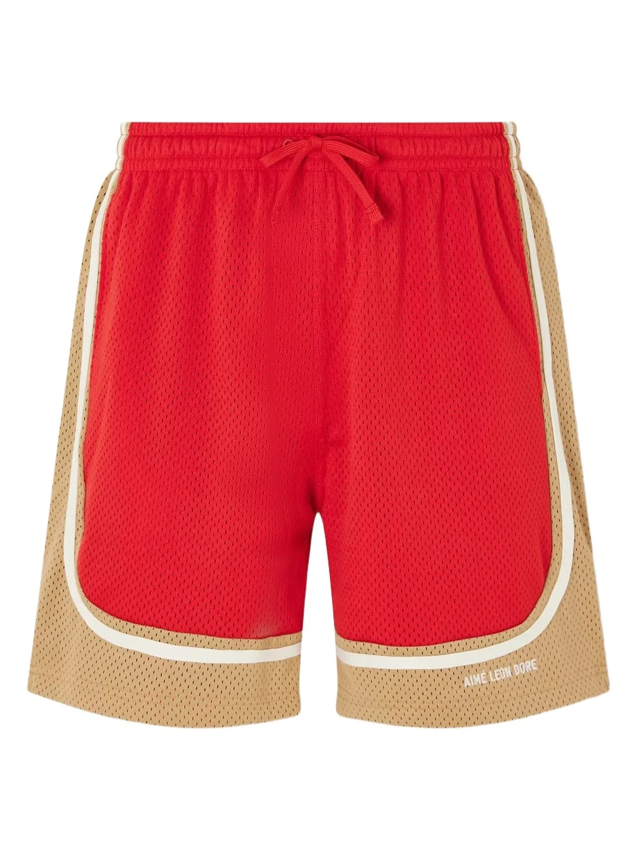 Novelty Straight-Leg Logo-Embroidered Mesh Drawstring Shorts - Men Novelty Straight-Leg Logo-Embroidered Mesh Drawstring Shorts - Men