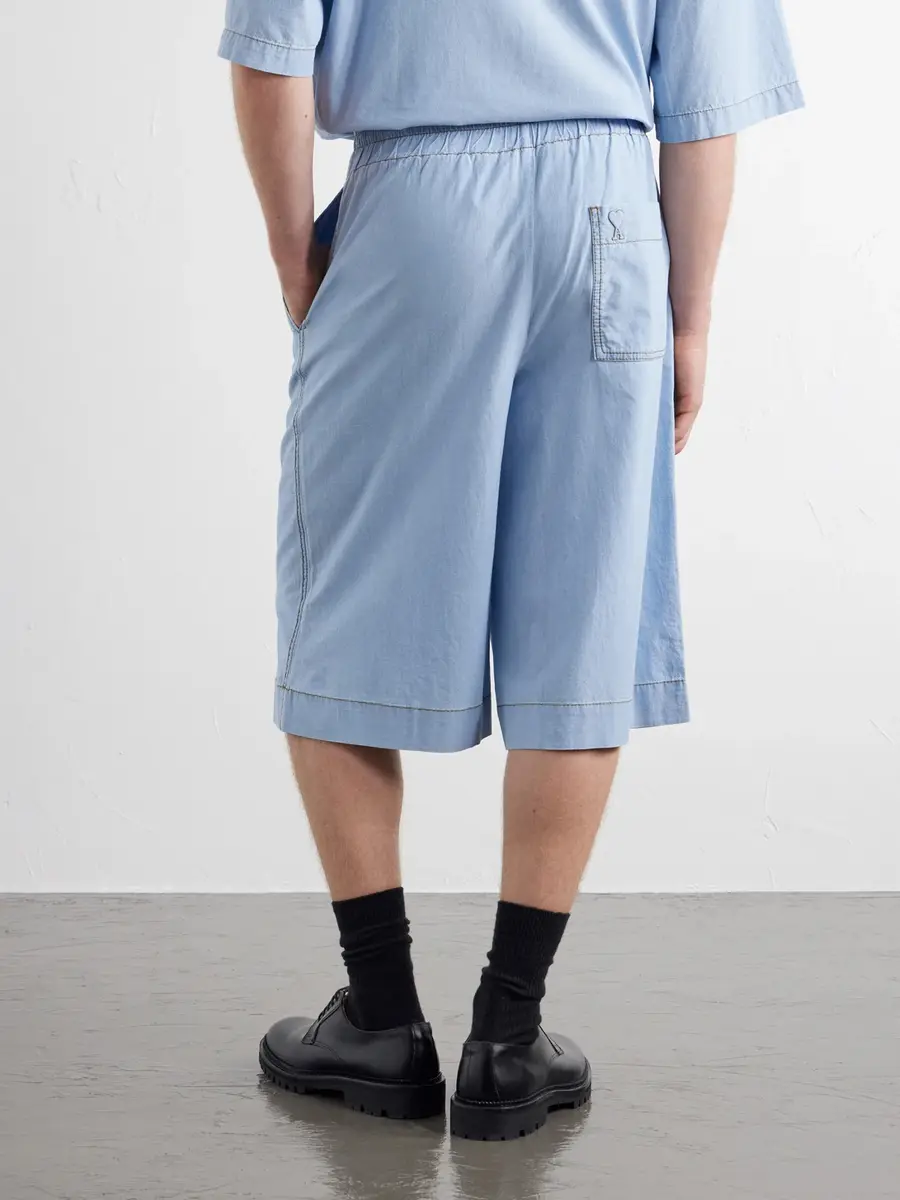AMI PARIS Straight-Leg Logo-Embroidred Cotton-Chambray Shorts - Men | Thumbnail 4