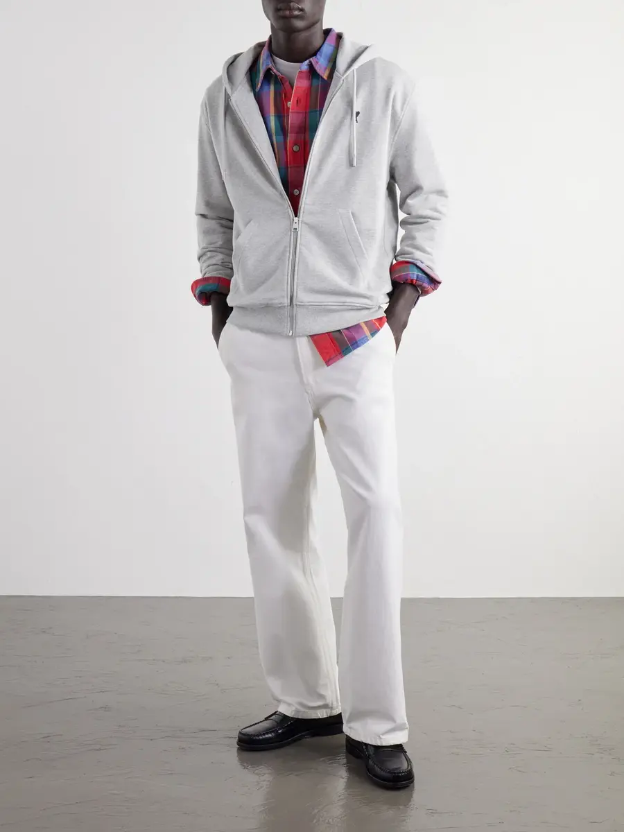 AMI PARIS Logo-Embroidered Cotton-Jersey Zip-Up Hoodie - Men | Thumbnail 2 AMI PARIS Logo-Embroidered Cotton-Jersey Zip-Up Hoodie - Men | Thumbnail 2