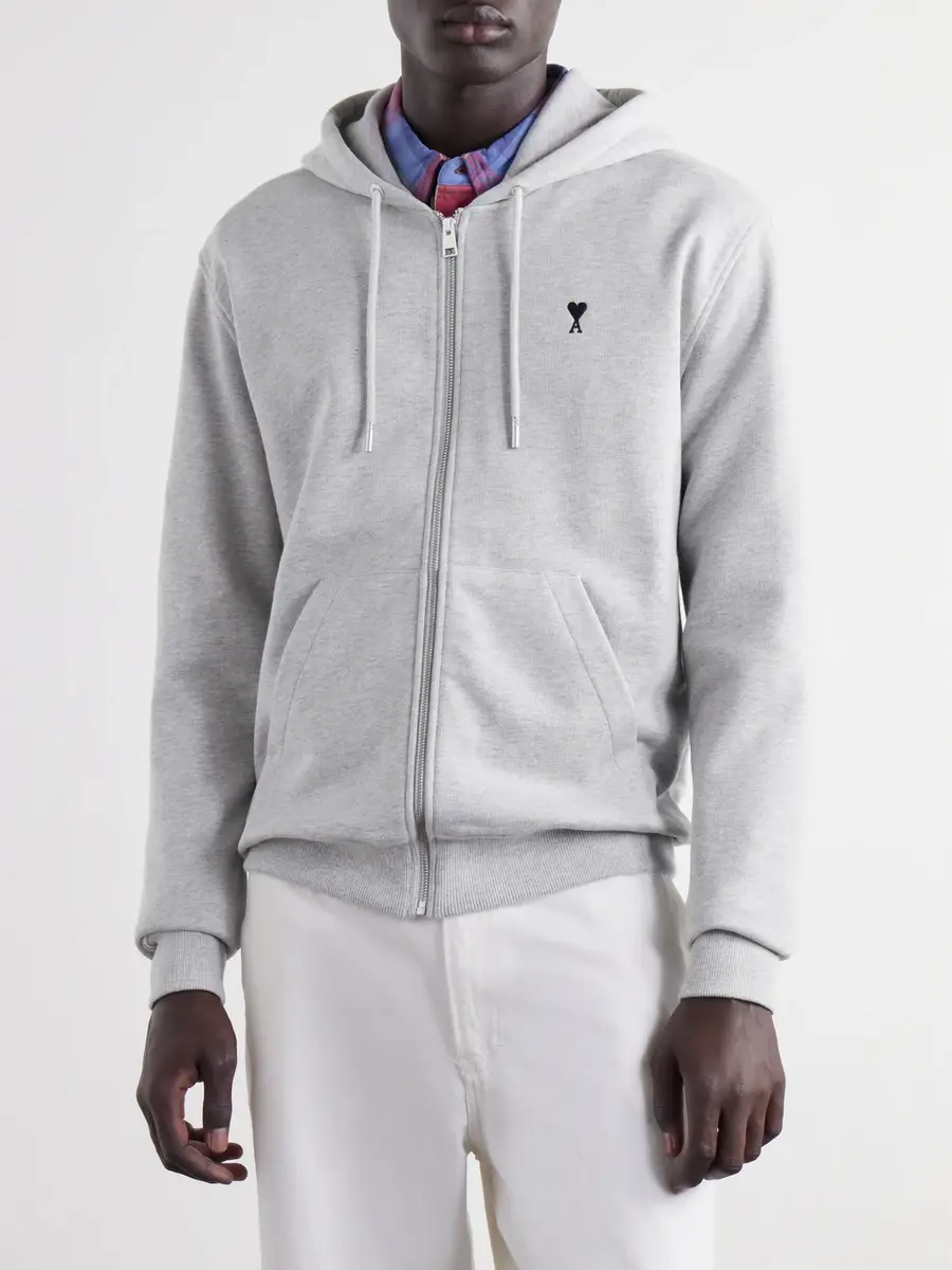 AMI PARIS Logo-Embroidered Cotton-Jersey Zip-Up Hoodie - Men | Thumbnail 3 AMI PARIS Logo-Embroidered Cotton-Jersey Zip-Up Hoodie - Men | Thumbnail 3