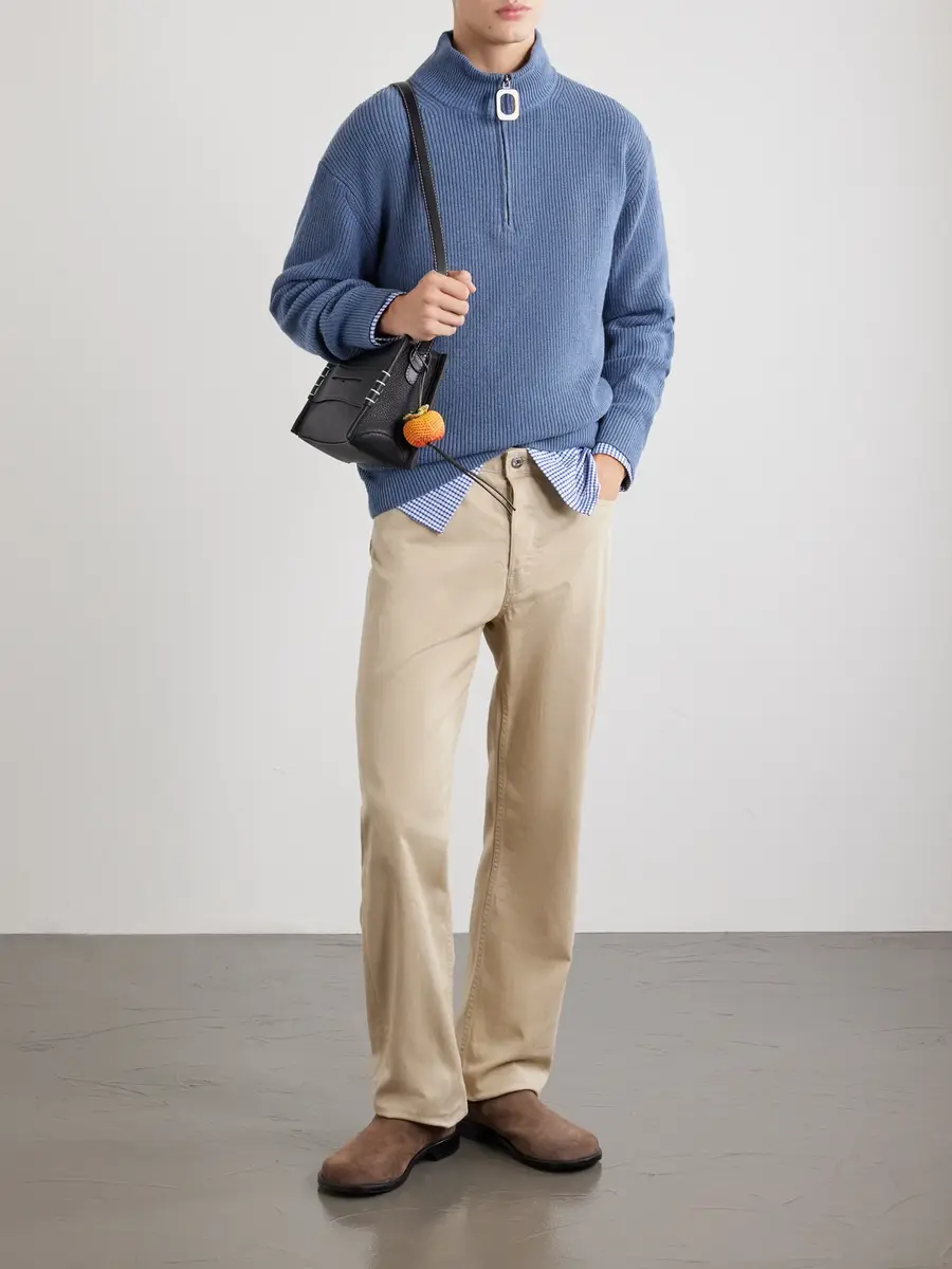 JW Anderson Ribbed Wool and Cotton-Blend Half-Zip Turtleneck Sweater - Men | Thumbnail 2