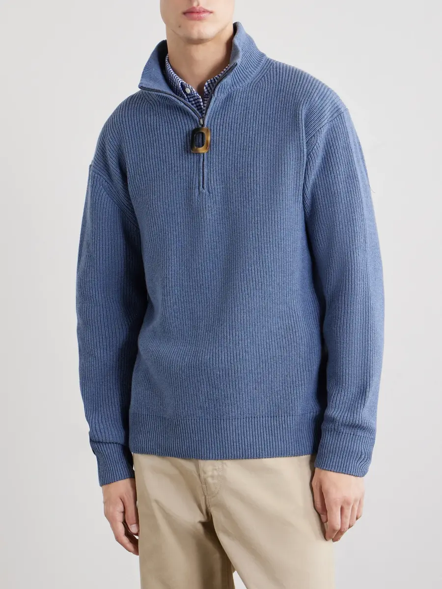 JW Anderson Ribbed Wool and Cotton-Blend Half-Zip Turtleneck Sweater - Men | Thumbnail 3
