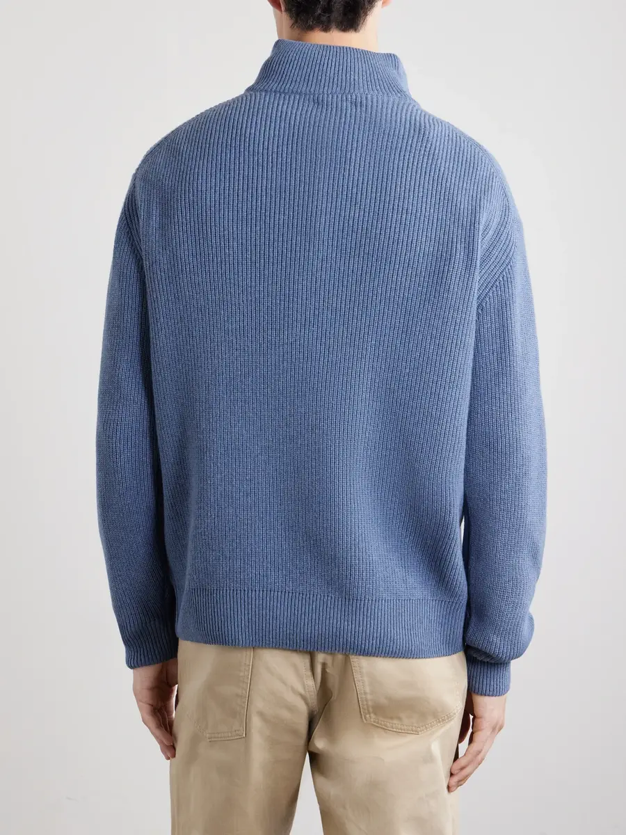 JW Anderson Ribbed Wool and Cotton-Blend Half-Zip Turtleneck Sweater - Men | Thumbnail 4