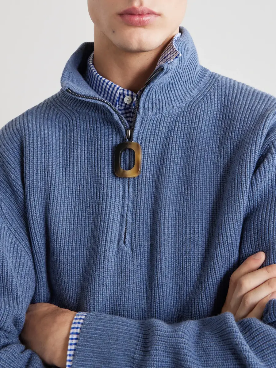 JW Anderson Ribbed Wool and Cotton-Blend Half-Zip Turtleneck Sweater - Men | Thumbnail 5