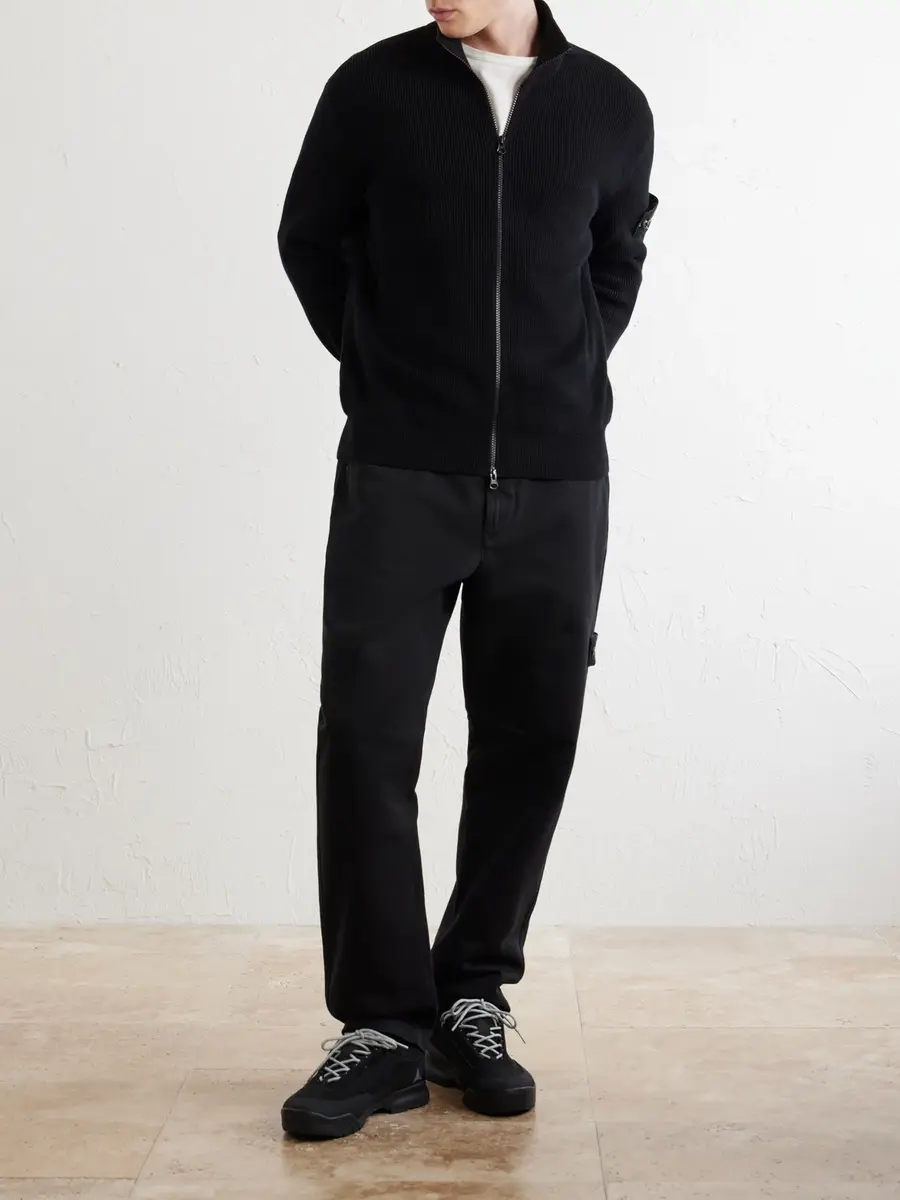 Stone Island Straight-Leg Herringbone Cotton Trousers - Men | Thumbnail 2