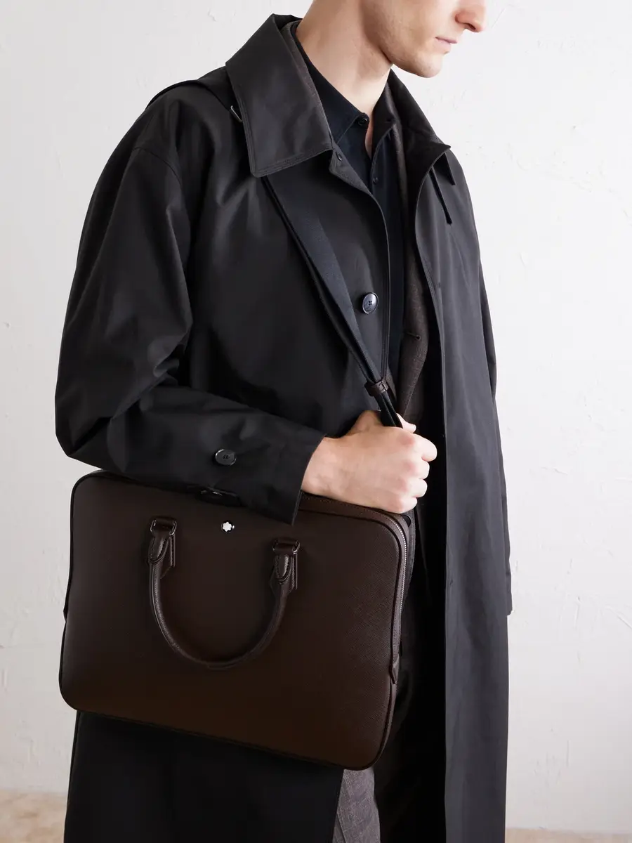 Montblanc Logo-Appliquéd Textured-Leather Briefcase - Men | Thumbnail 3 Montblanc Logo-Appliquéd Textured-Leather Briefcase - Men | Thumbnail 3